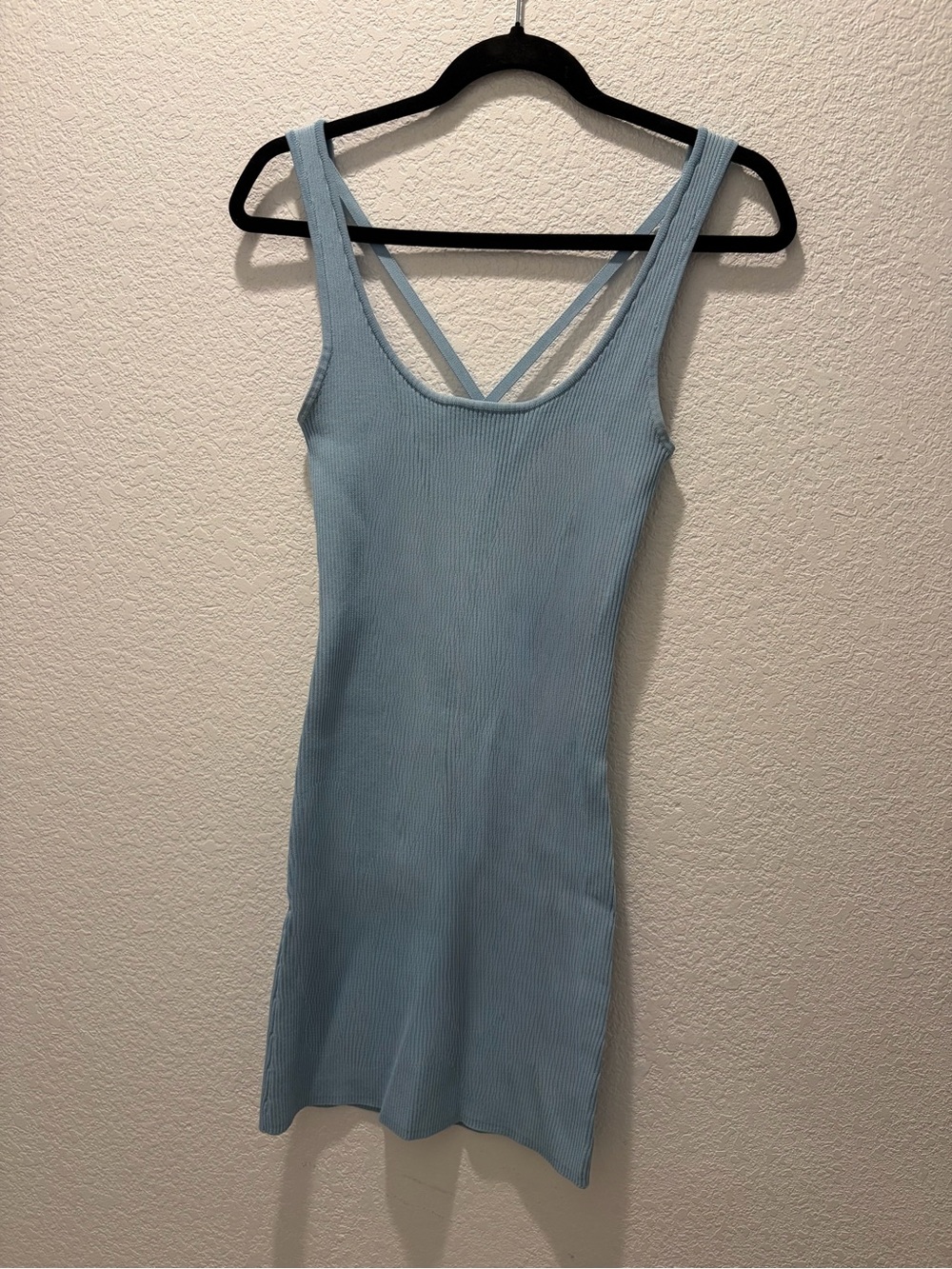 ZARA Ribbed Scoop Neck Tank Dress - Light Blue